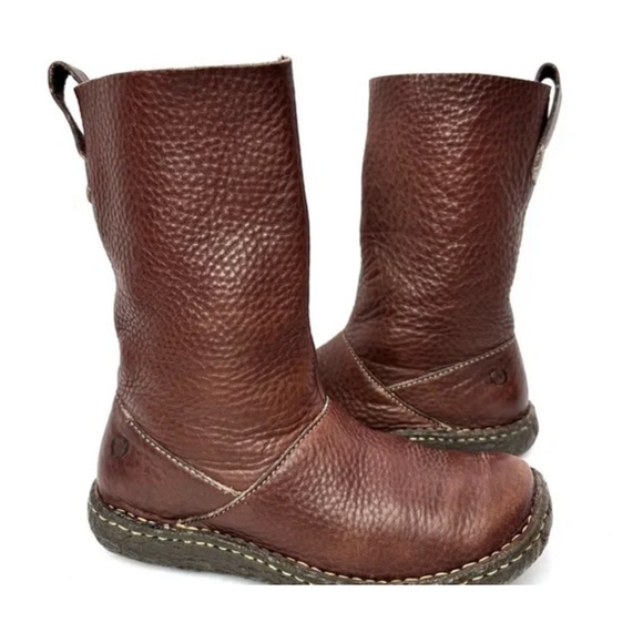 BORN Women's Size 8.5 Brown Pebbled Leather Boots Style Calf High Slouch - Picture 3 of 4